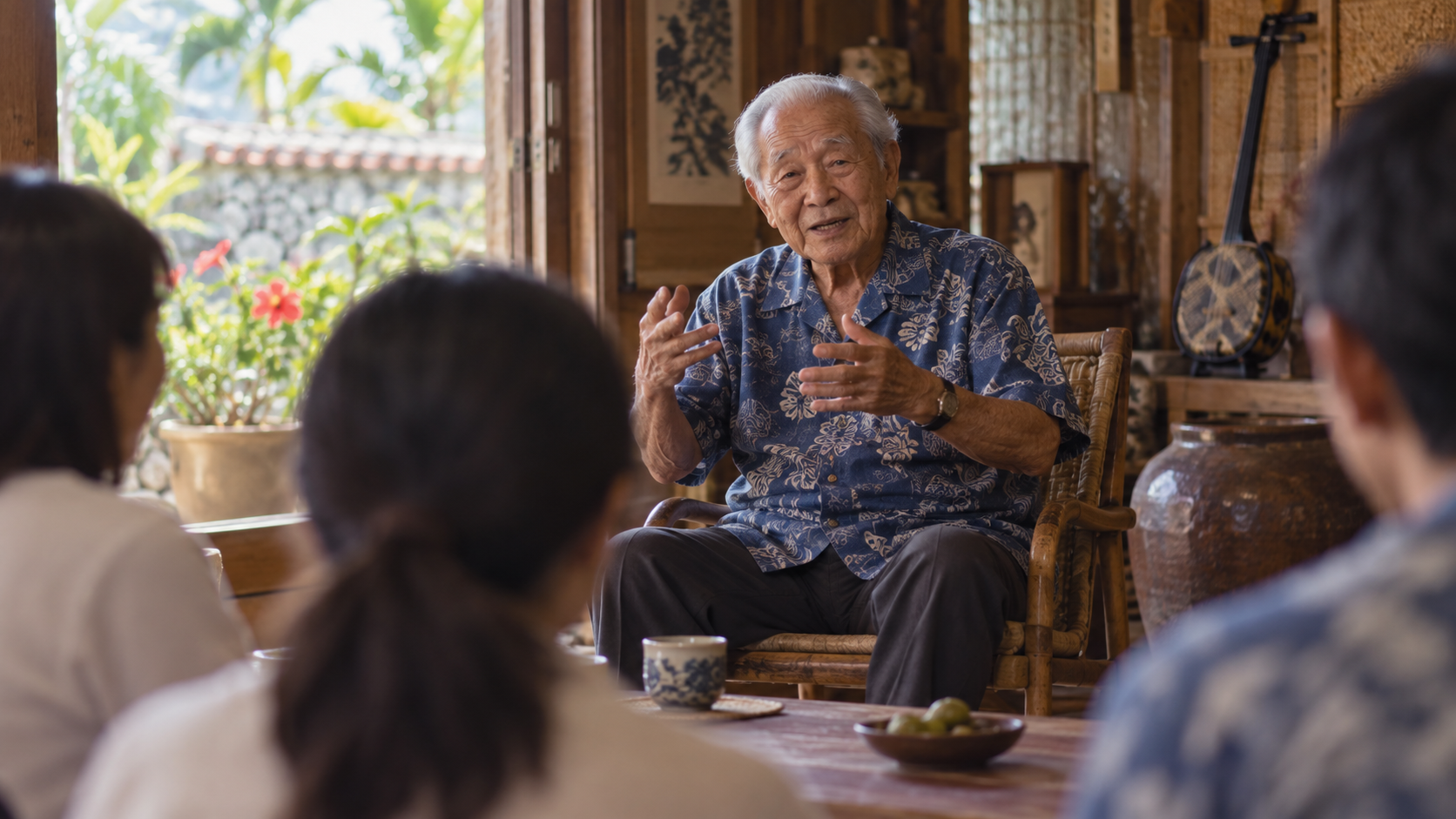年配男性が目撃談を語る様子の絵コンテ画像