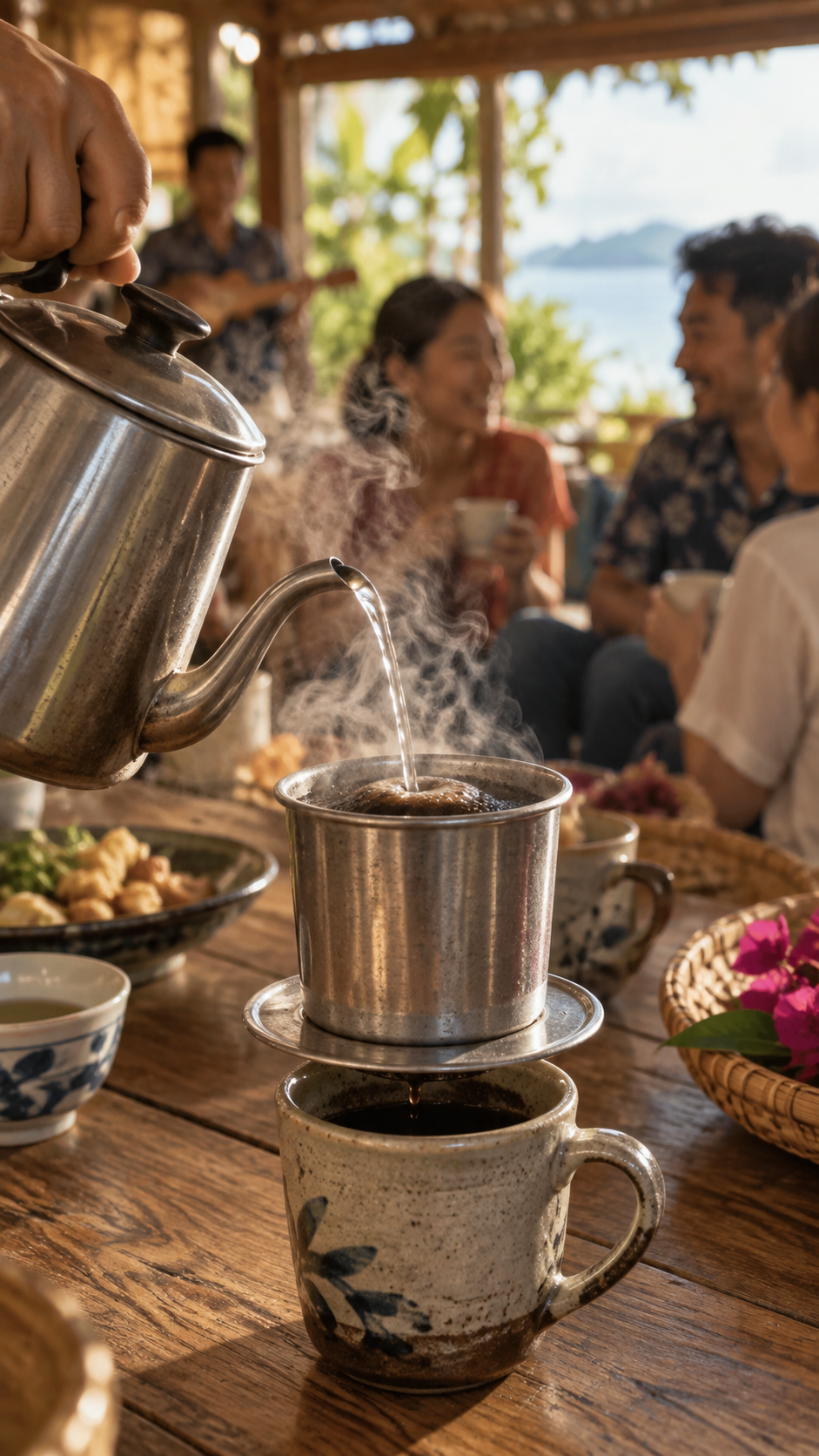 交流会でベトナムコーヒーを淹れる手元のイメージ